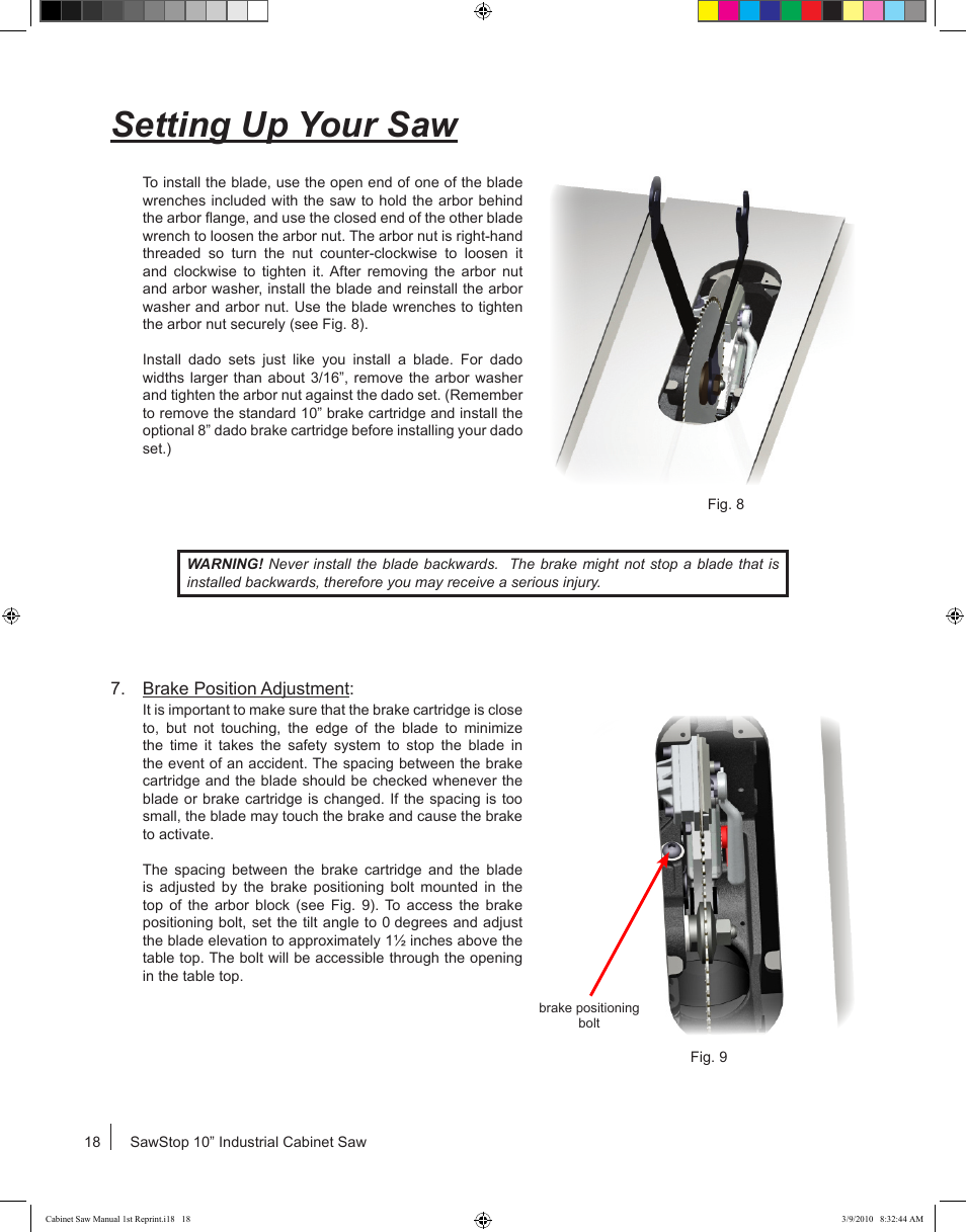 Setting up your saw | SawStop CB73480 User Manual | Page 20 / 104