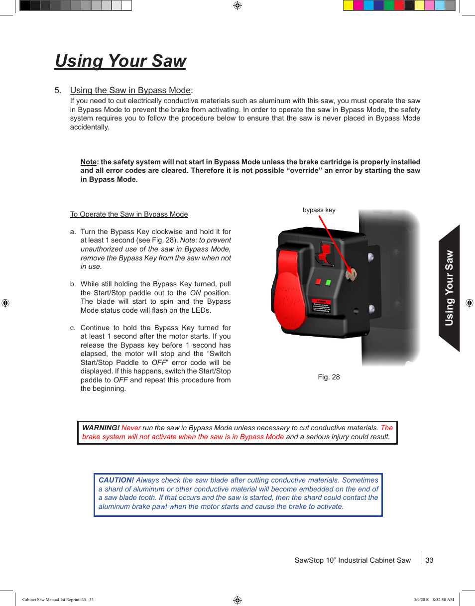 Using your saw | SawStop CB73480 User Manual | Page 35 / 104