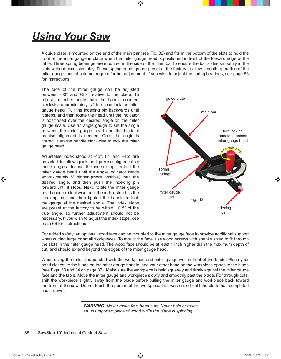 Using your saw | SawStop CB73480 User Manual | Page 38 / 104