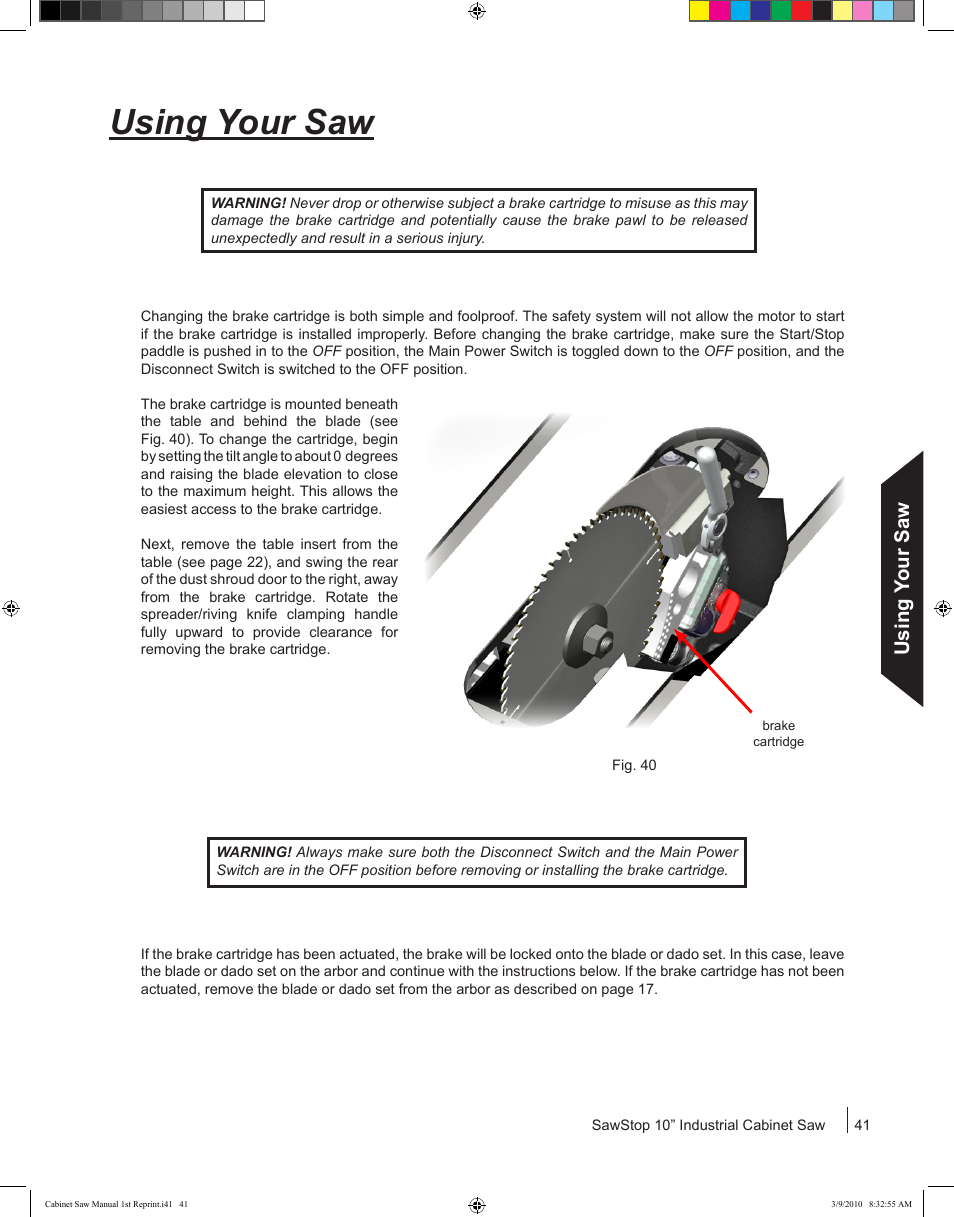 Using your saw | SawStop CB73480 User Manual | Page 43 / 104