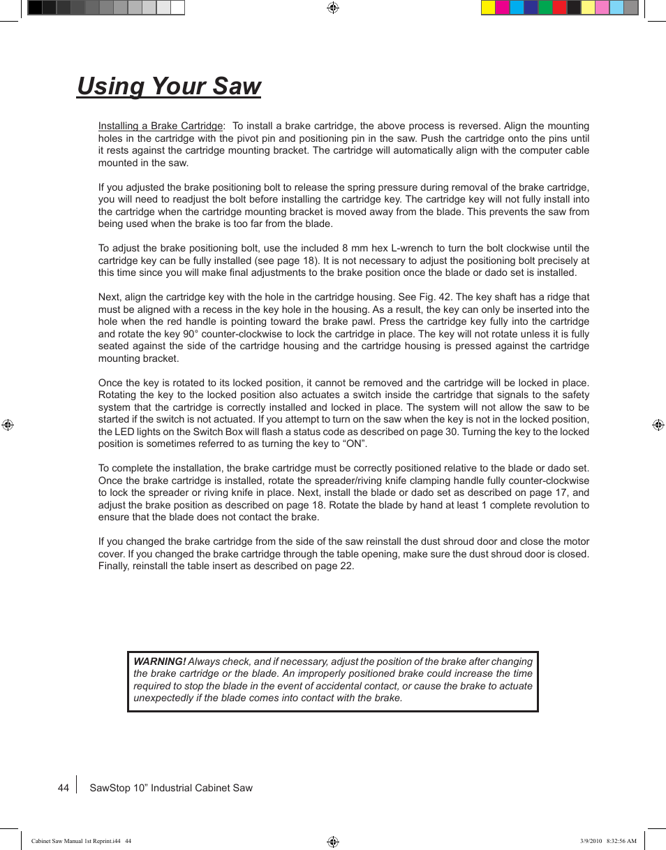 Using your saw | SawStop CB73480 User Manual | Page 46 / 104