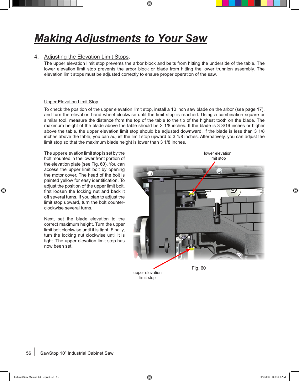 Making adjustments to your saw | SawStop CB73480 User Manual | Page 58 / 104