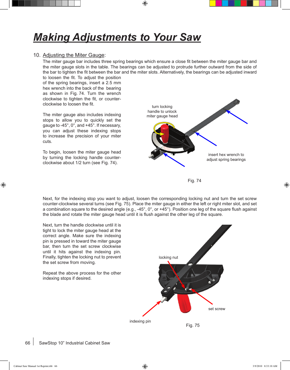 Making adjustments to your saw | SawStop CB73480 User Manual | Page 68 / 104