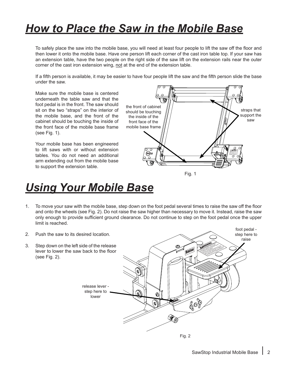 SawStop Industrial Mobile Base User Manual | Page 3 / 8