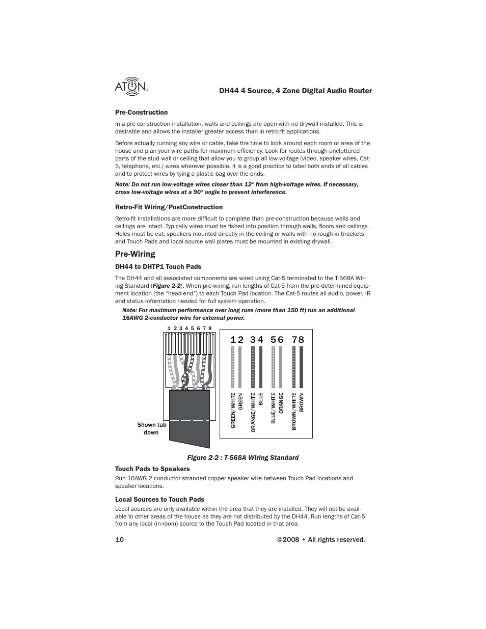 Pre-wiring | ATON DH44 User Manual | Page 12 / 72