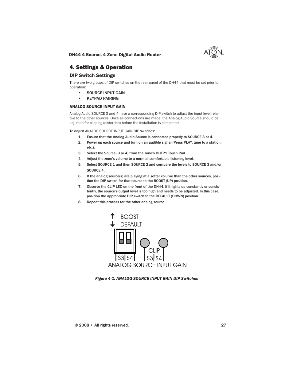 Settings & operation, Dip switch settings | ATON DH44 User Manual | Page 29 / 72