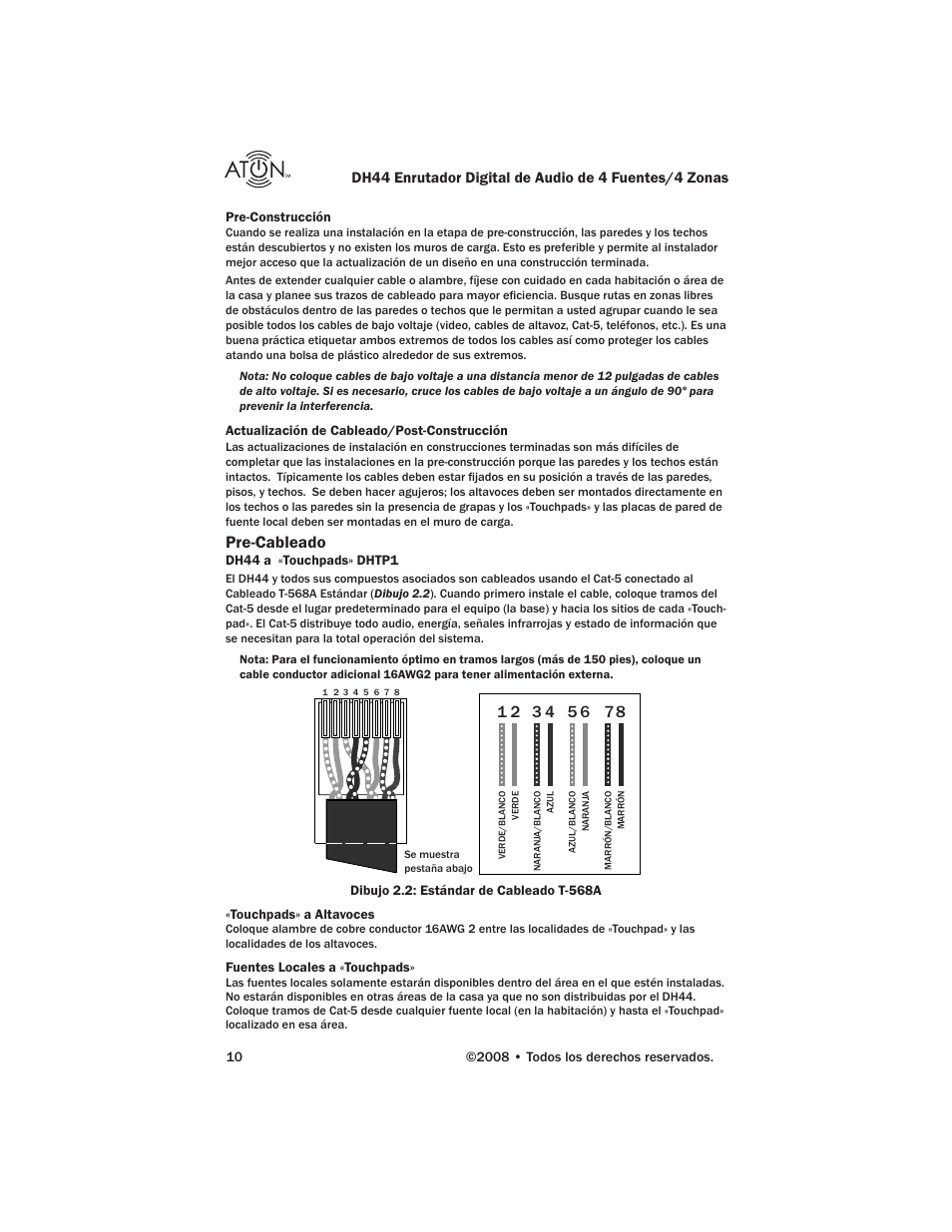 Pre-cableado | ATON DH44 User Manual | Page 48 / 72