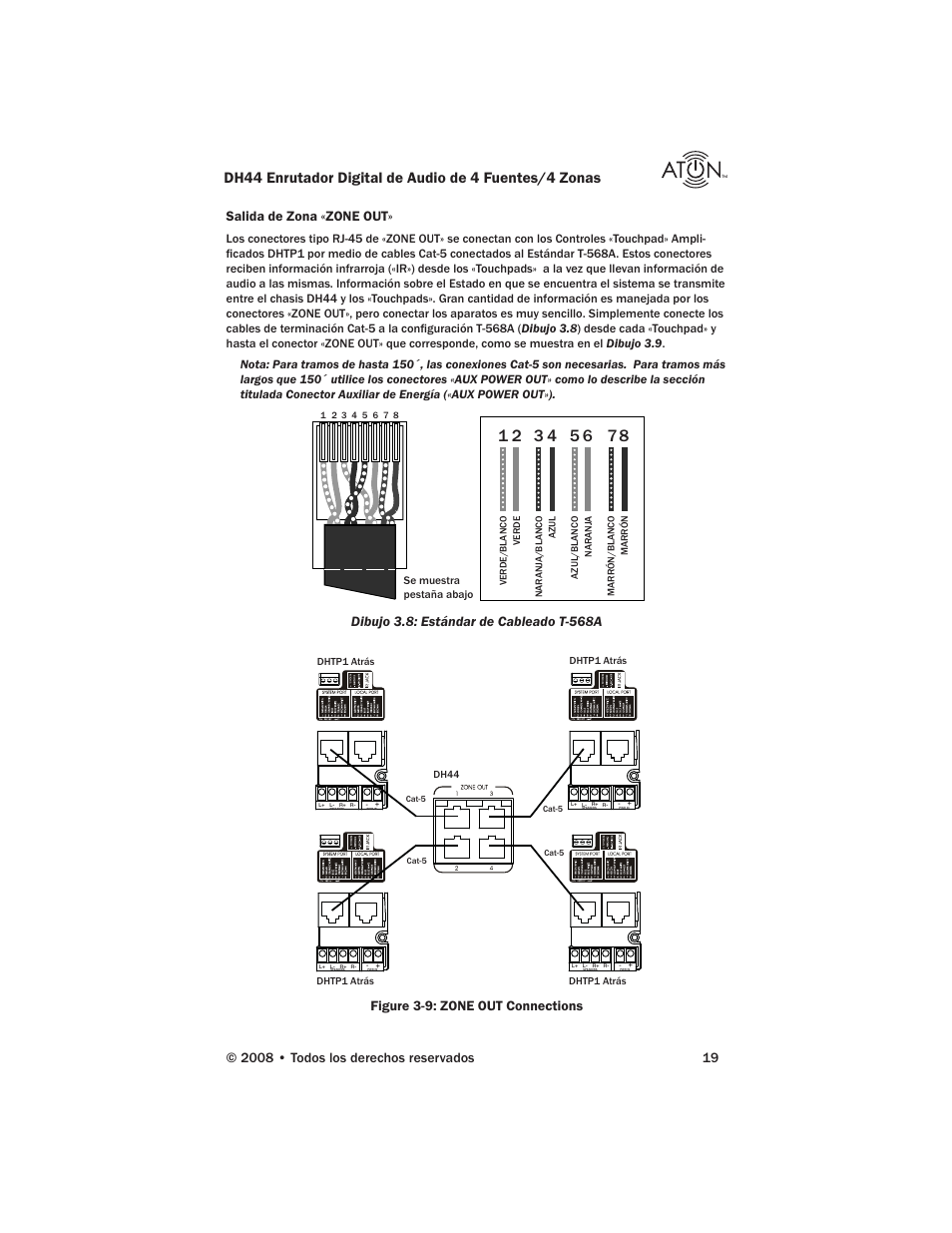 Salida de zona «zone out, Figure 3-9: zone out connections | ATON DH44 User Manual | Page 57 / 72