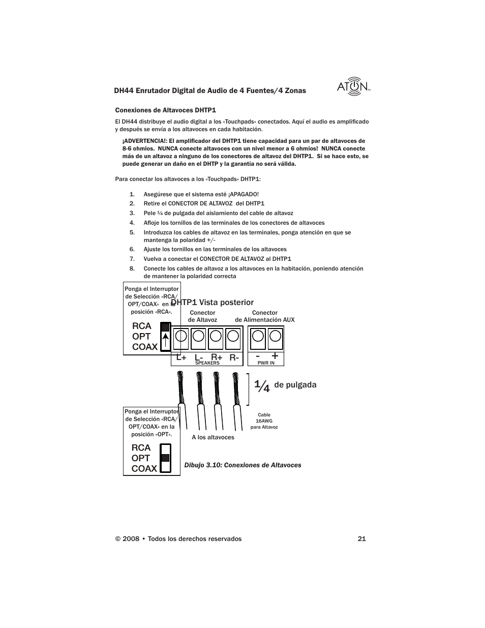 L+ l- r+ r, Dhtp1 vista posterior, De pulgada | ATON DH44 User Manual | Page 59 / 72