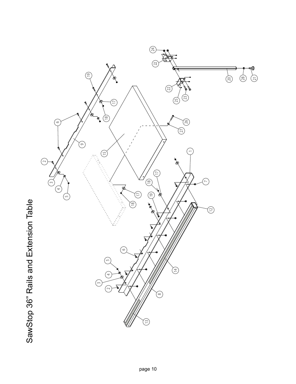 Sawstop 36” rails and extension table | SawStop T-Glide Fence System User Manual | Page 12 / 18