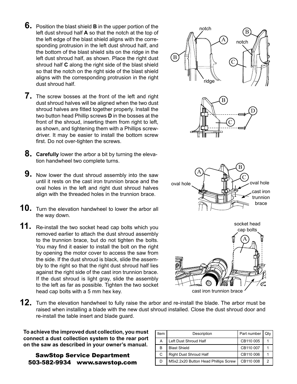 SawStop Front Dust Shroud Replacement User Manual | Page 2 / 2