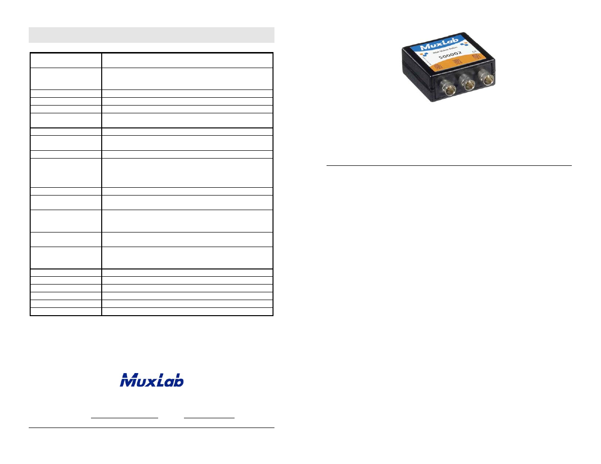 Muxlab RGB Balun User Manual | 2 pages