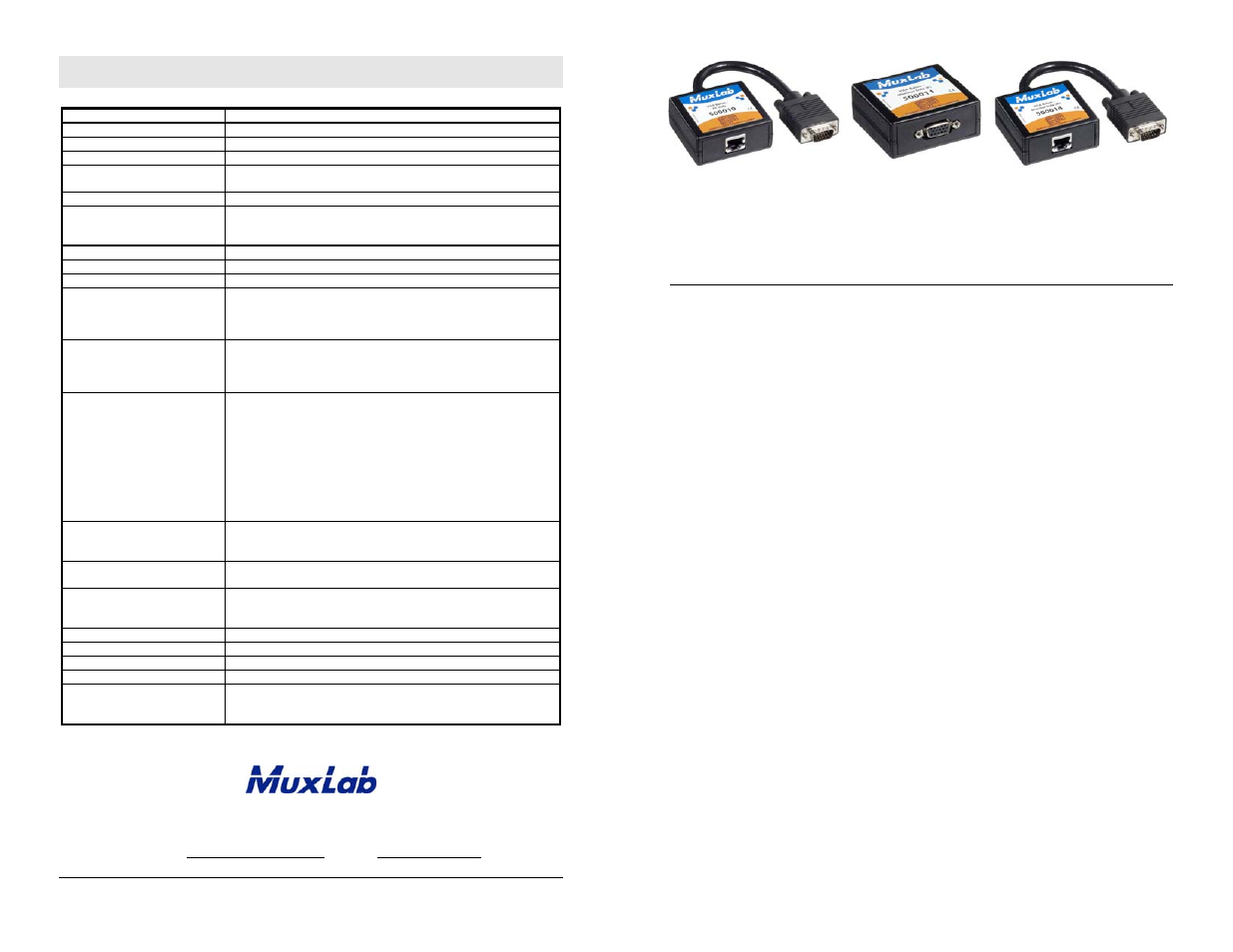 Muxlab VGA Balun User Manual | 2 pages
