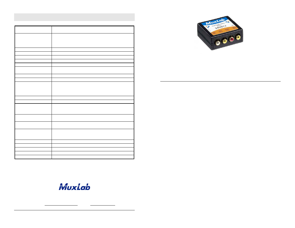 Muxlab Dual Audio-Video Balun User Manual | 2 pages