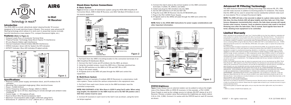 ATON In-Wall IR Receiver AIR6 User Manual | 2 pages