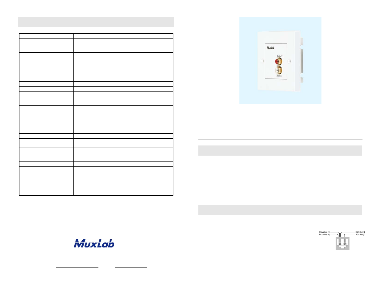 Muxlab Stereo Hi-Fi Wall Balun, UK User Manual | 2 pages