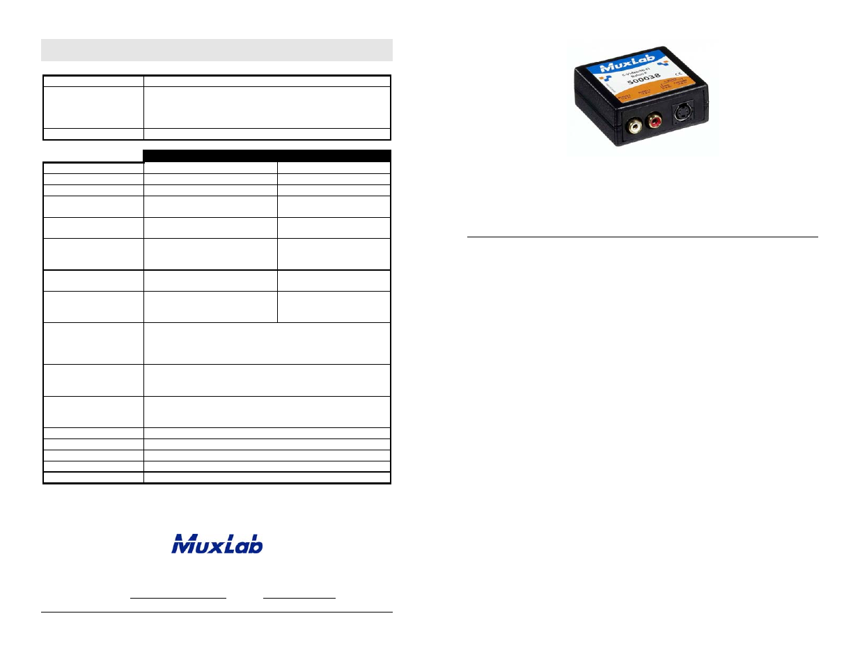 Muxlab S-Video Hi-Fi Balun User Manual | 2 pages