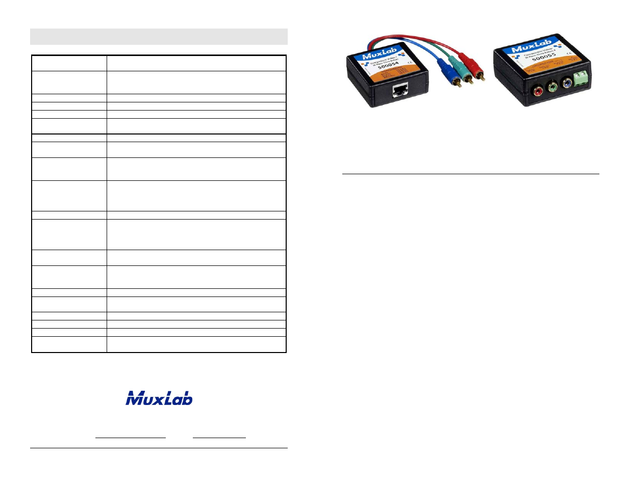 Muxlab Component Video/IR Pass-Thru Balun User Manual | 2 pages
