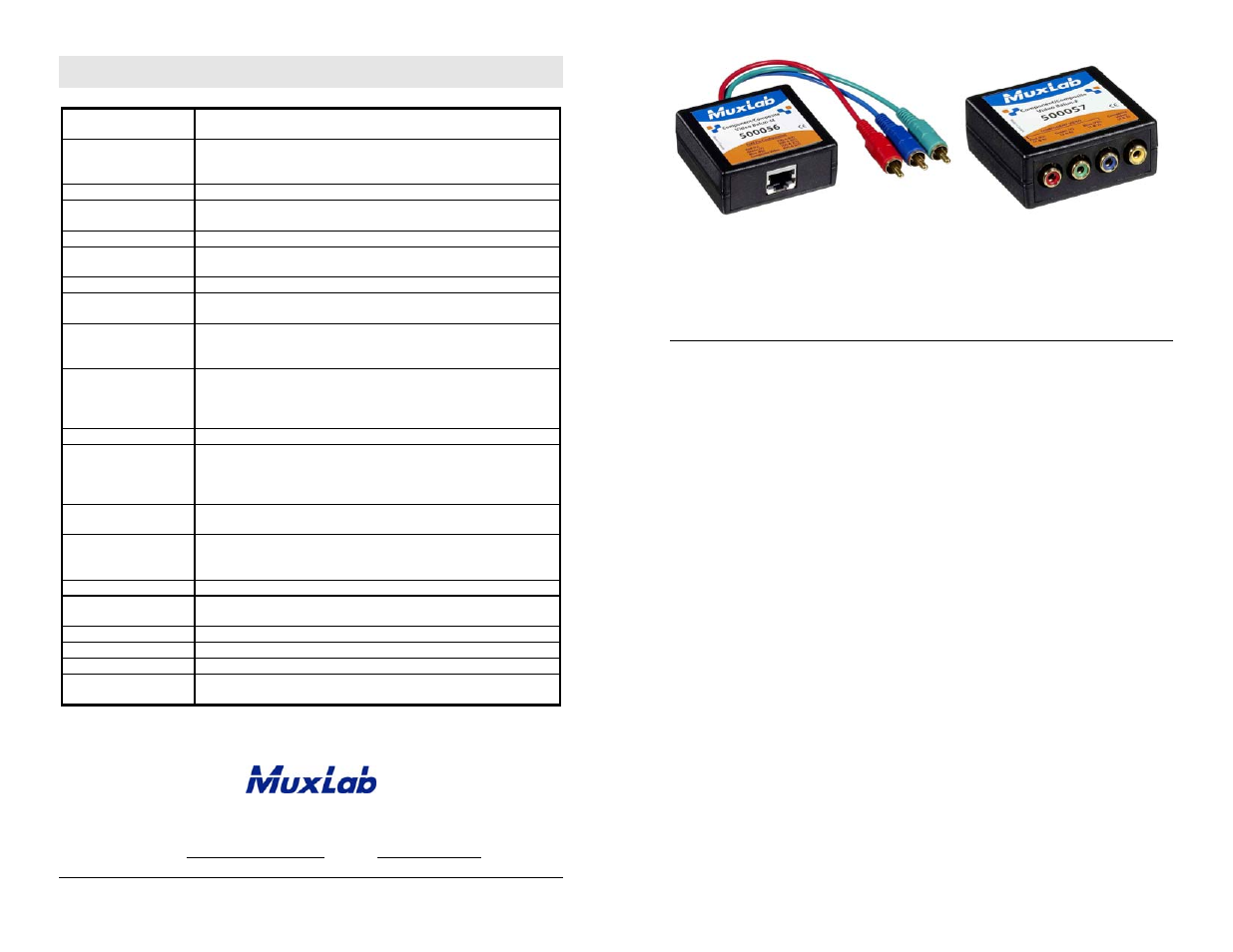 Muxlab Component-Composite Video Balun User Manual | 2 pages