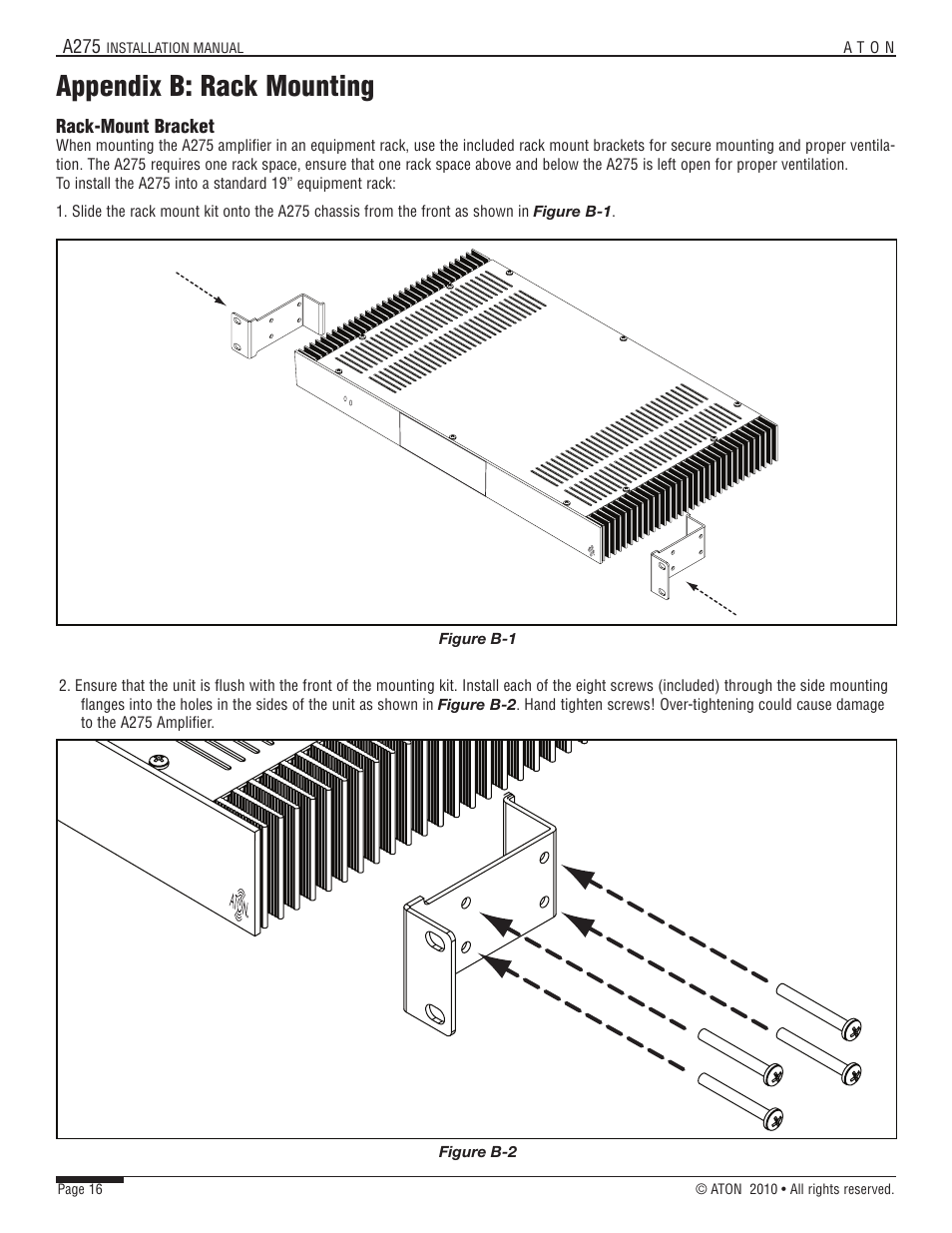 Appendix b: rack mounting | ATON A275 User Manual | Page 23 / 54