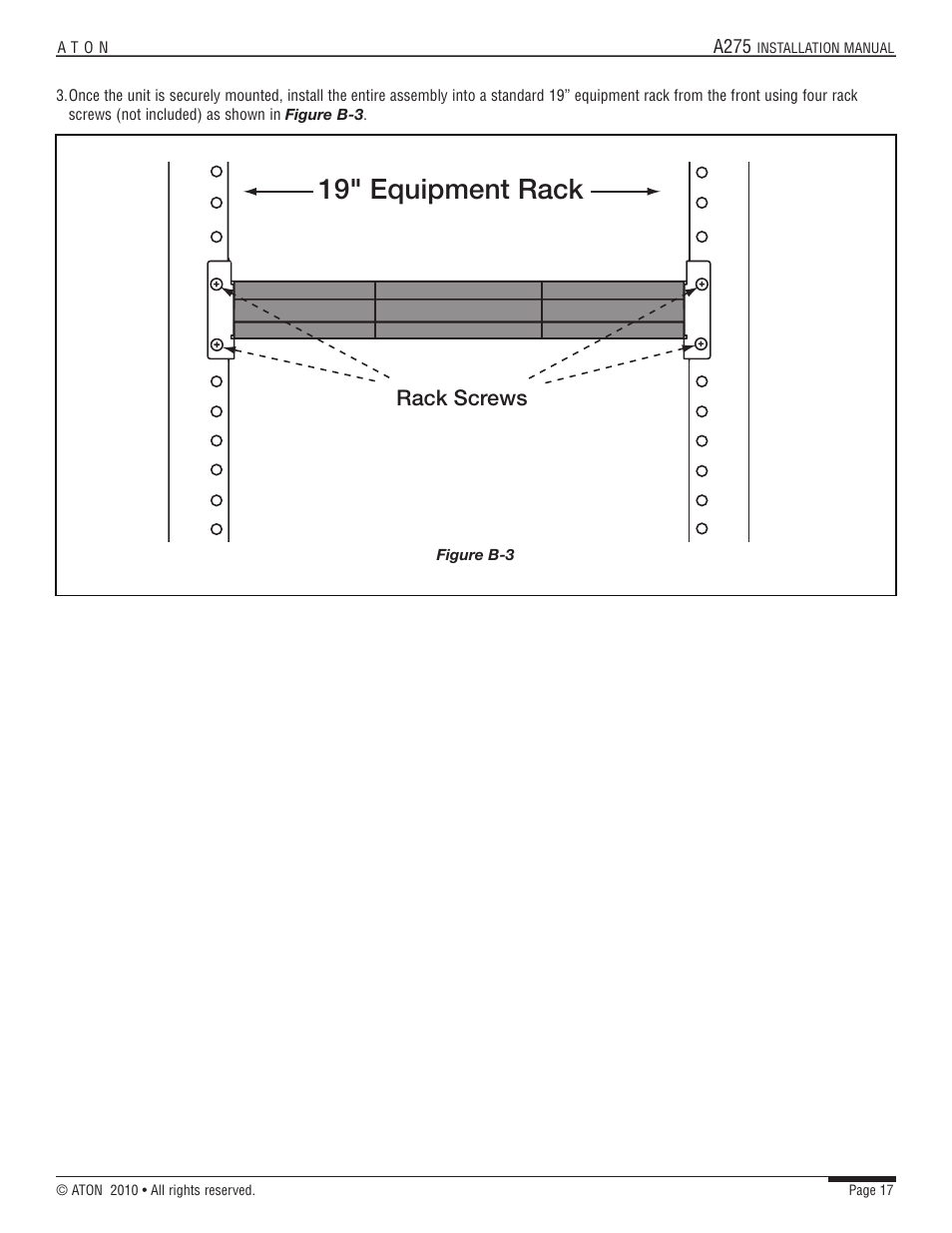 19" equipment rack, Rack screws | ATON A275 User Manual | Page 24 / 54