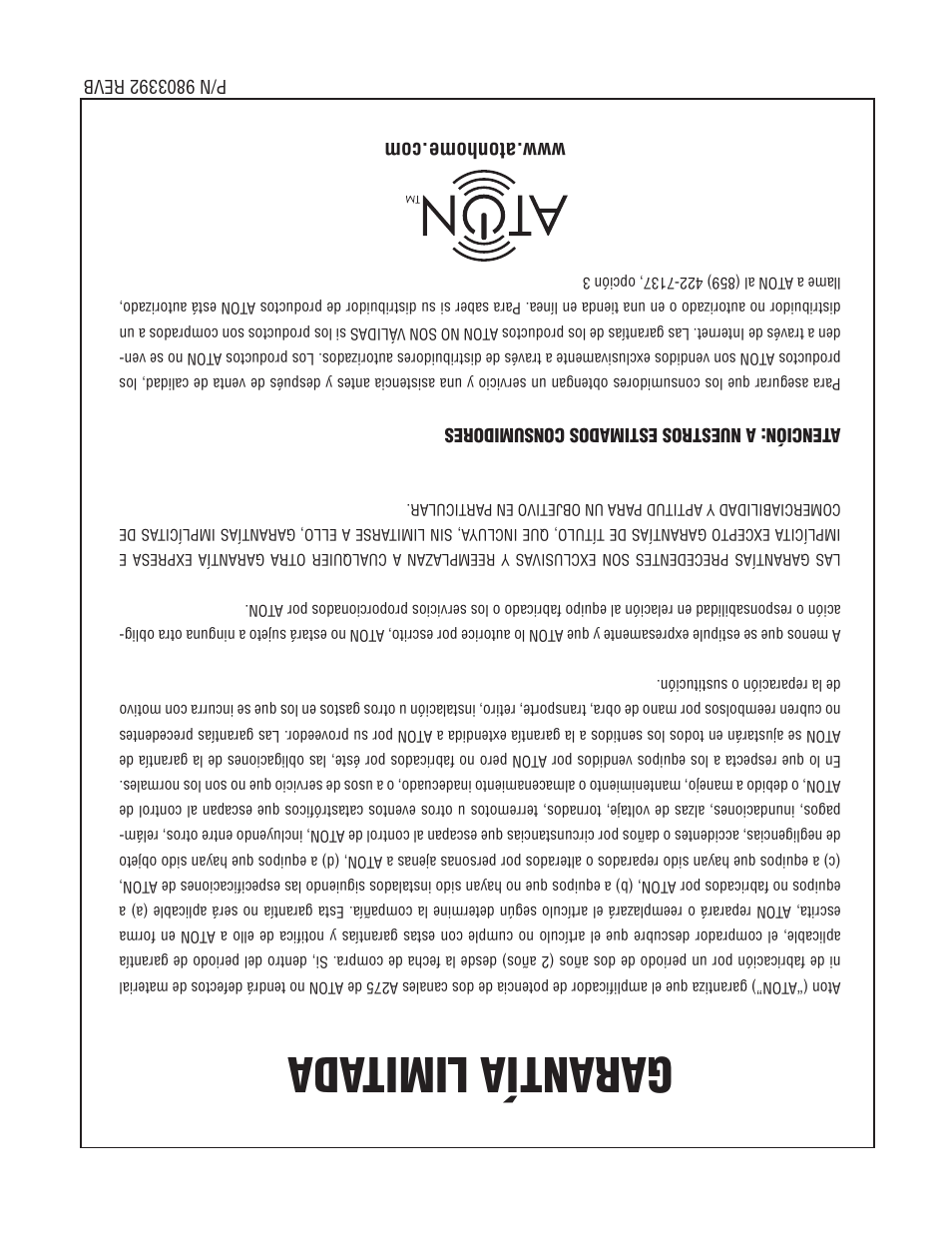 Garantía limitada | ATON A275 User Manual | Page 28 / 54