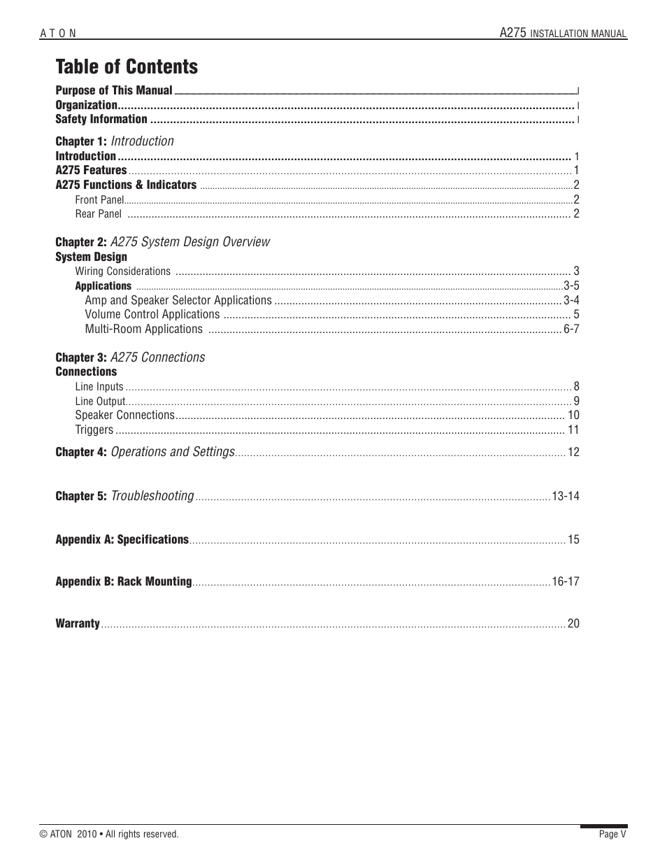 ATON A275 User Manual | Page 6 / 54