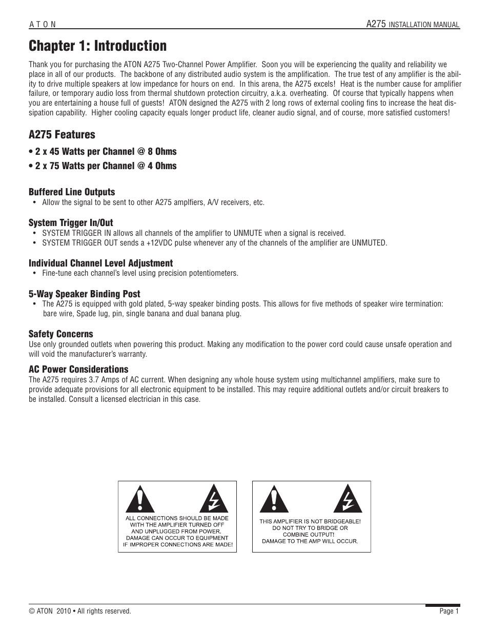 Chapter 1: introduction, A275 features | ATON A275 User Manual | Page 8 / 54