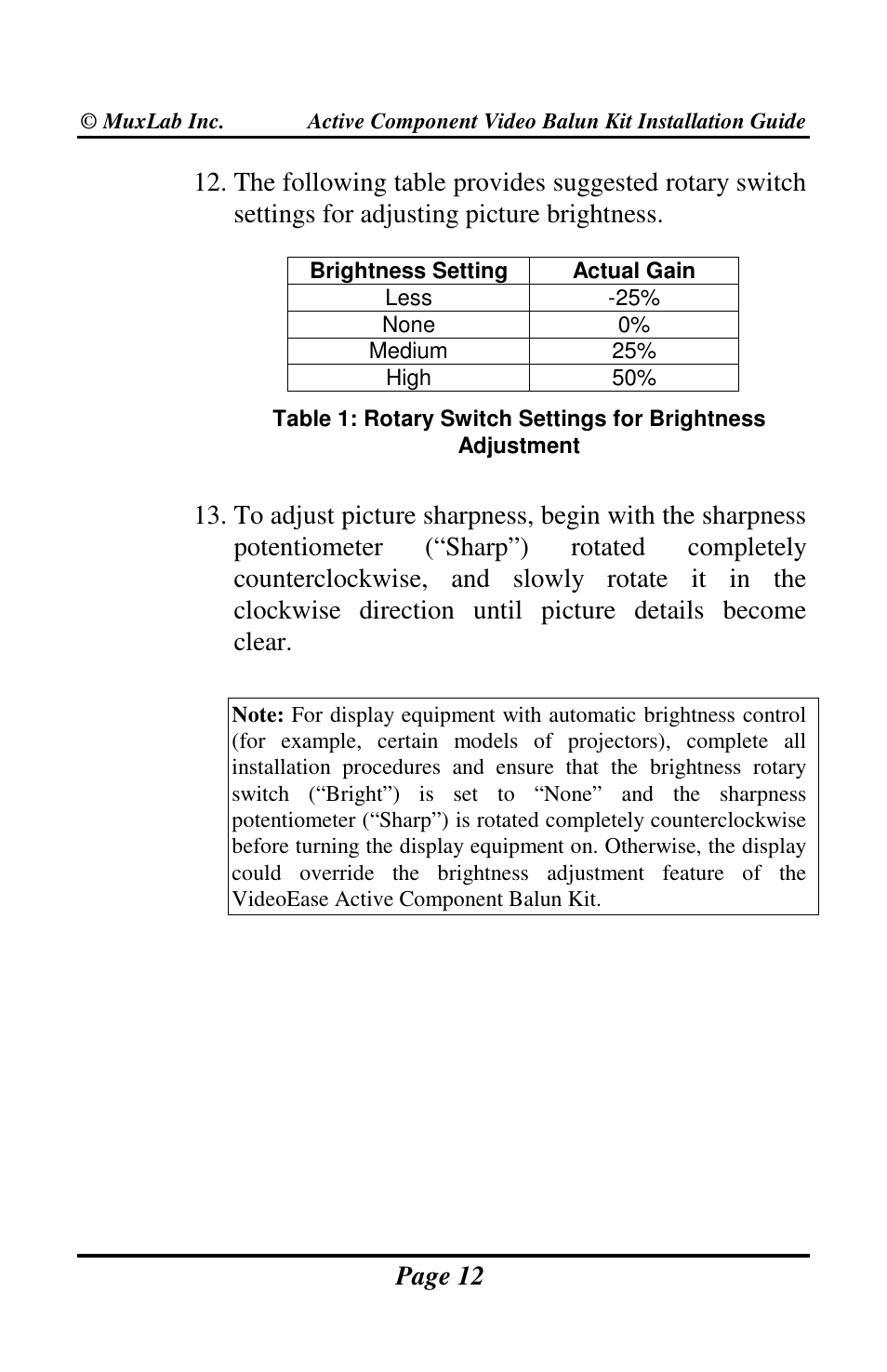 Muxlab Active Component Video Balun Kit User Manual | Page 12 / 20