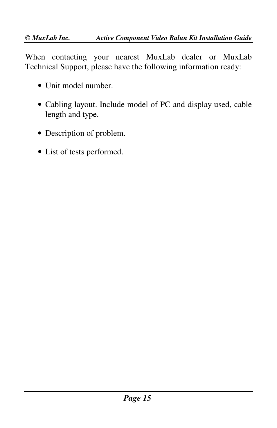 Muxlab Active Component Video Balun Kit User Manual | Page 15 / 20