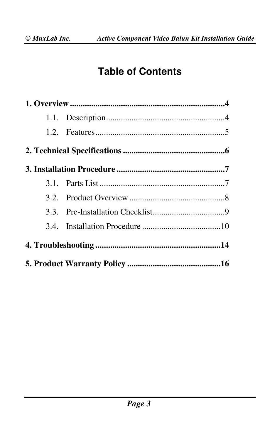 Muxlab Active Component Video Balun Kit User Manual | Page 3 / 20