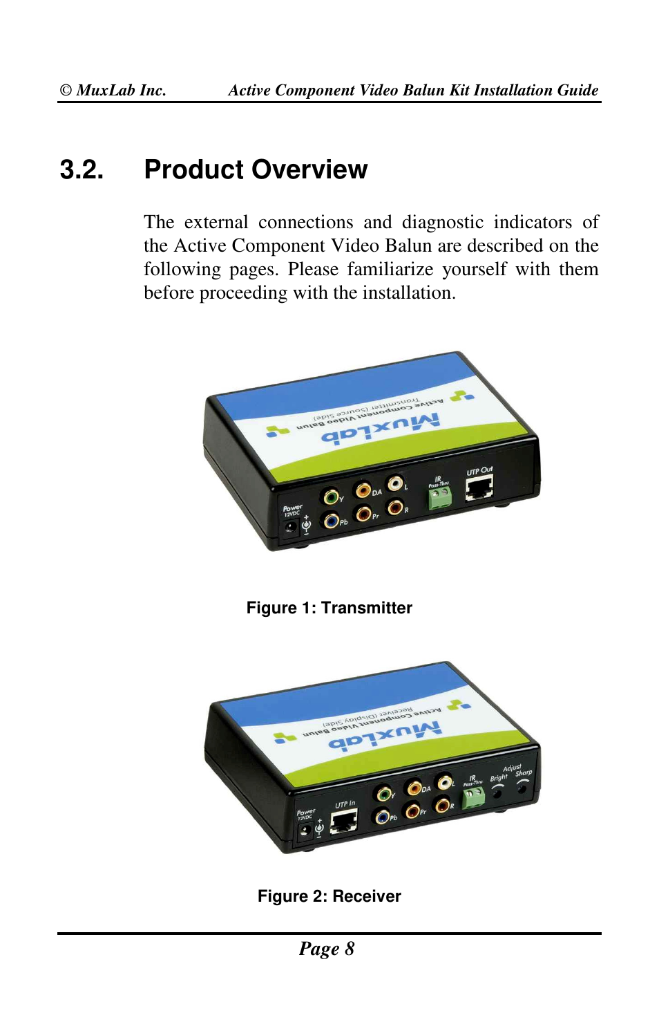 Product overview | Muxlab Active Component Video Balun Kit User Manual | Page 8 / 20