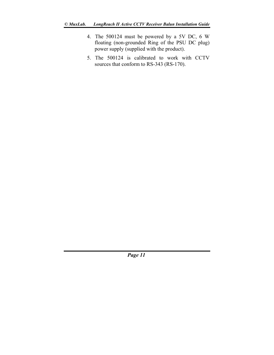 Muxlab LongReach II Active CCTV Receiver Balun User Manual | Page 11 / 20