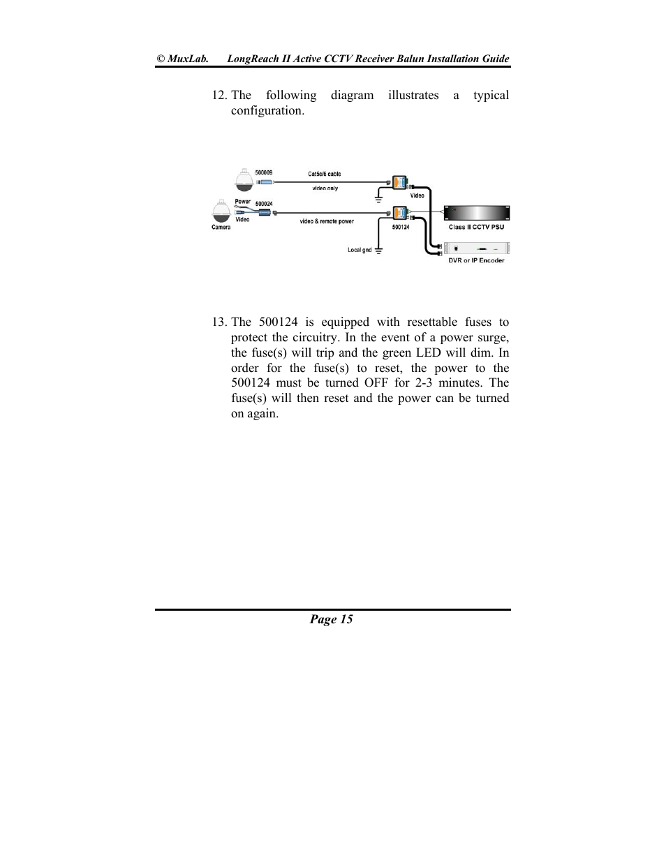 Muxlab LongReach II Active CCTV Receiver Balun User Manual | Page 15 / 20