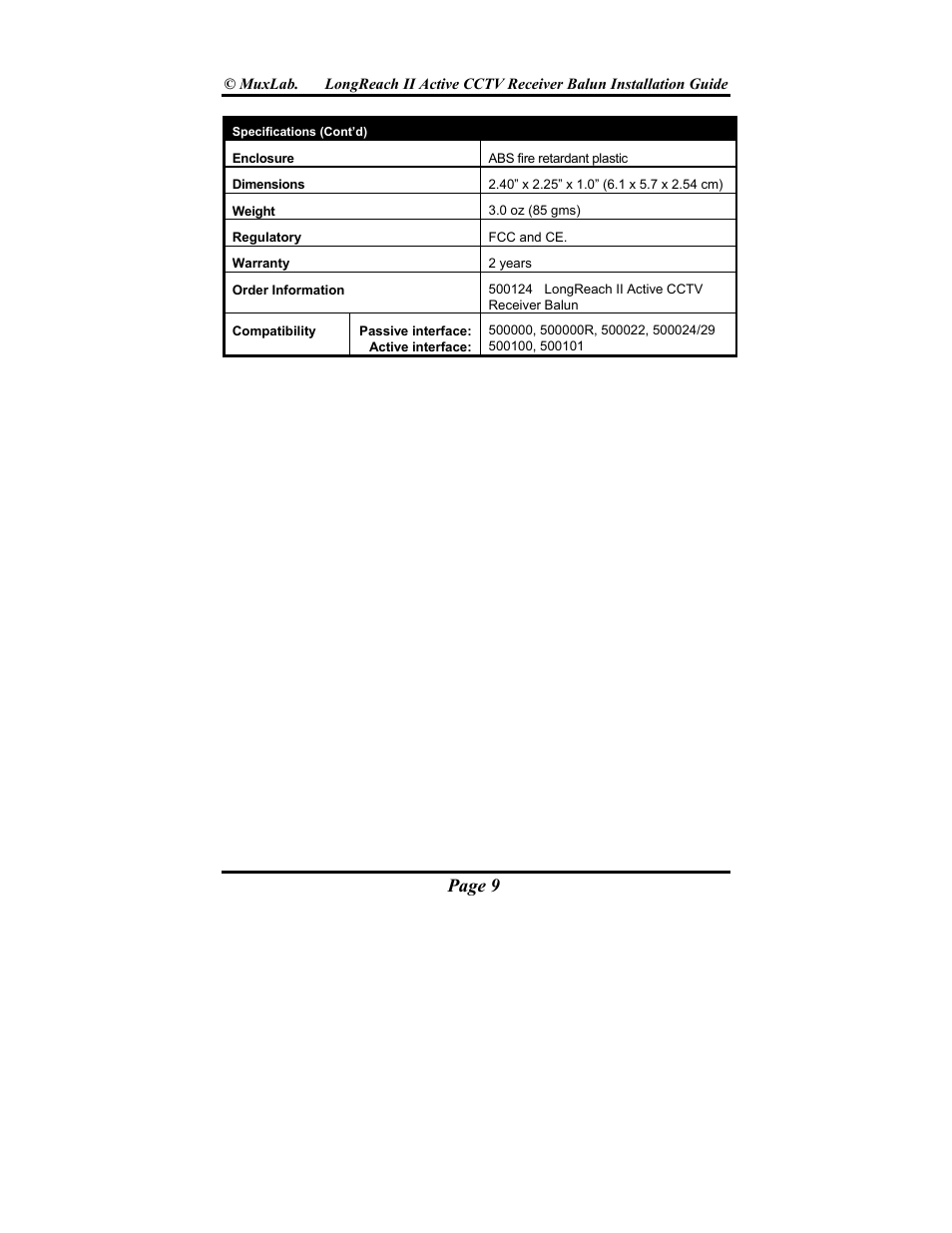 Page 9 | Muxlab LongReach II Active CCTV Receiver Balun User Manual | Page 9 / 20