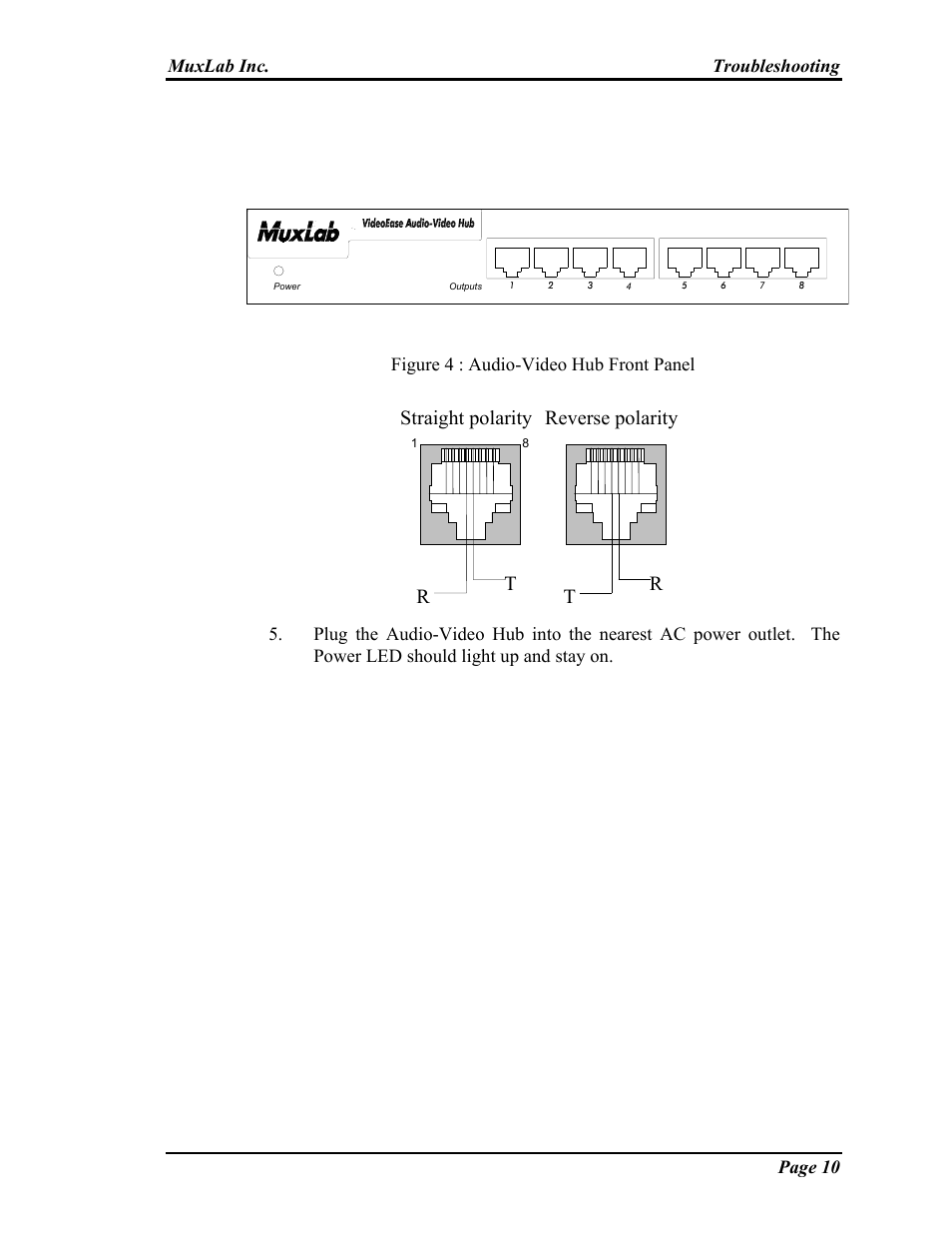 Rt t r straight polarity reverse polarity | Muxlab Audio-Video Distribution Hub User Manual | Page 10 / 19