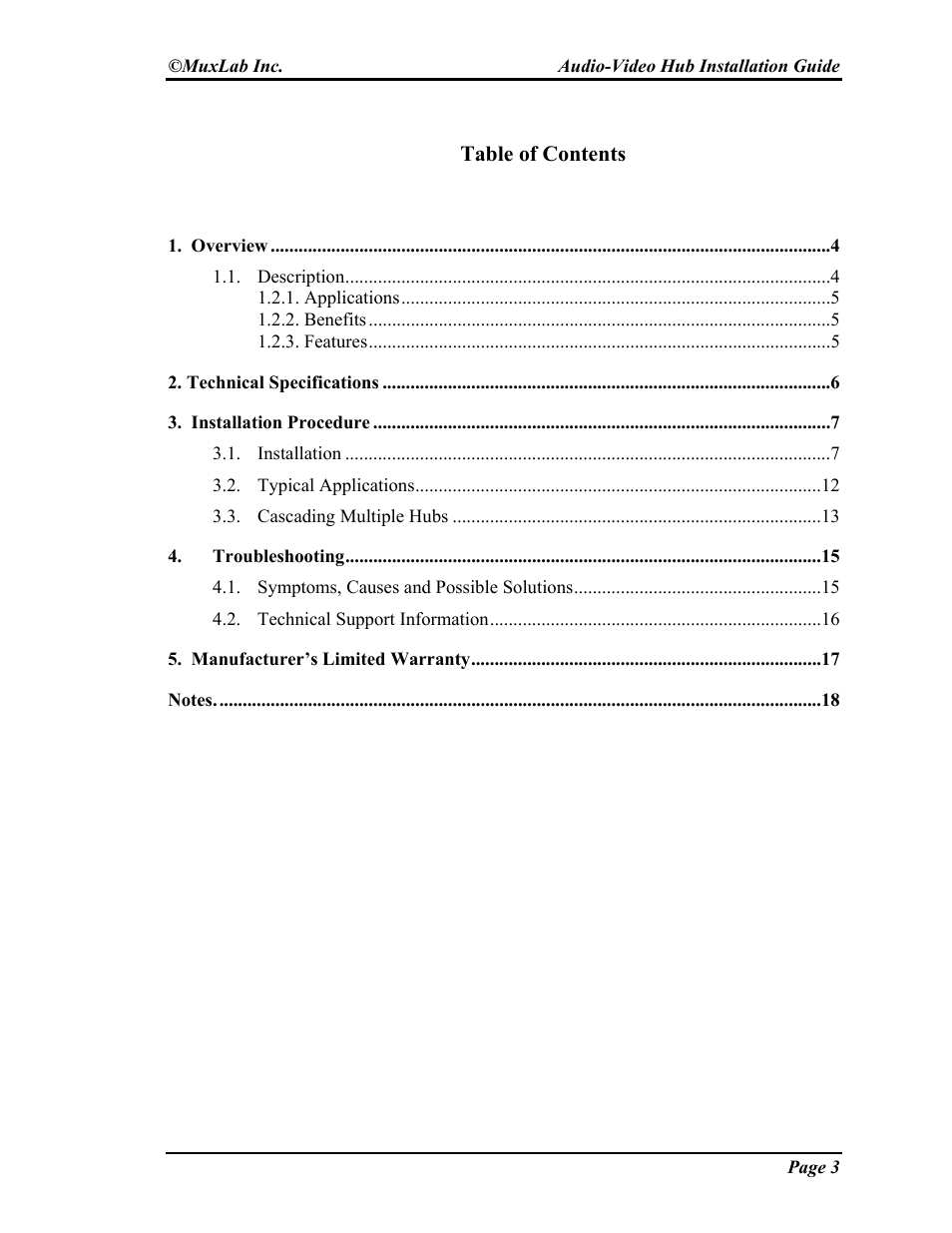 Muxlab Audio-Video Distribution Hub User Manual | Page 3 / 19