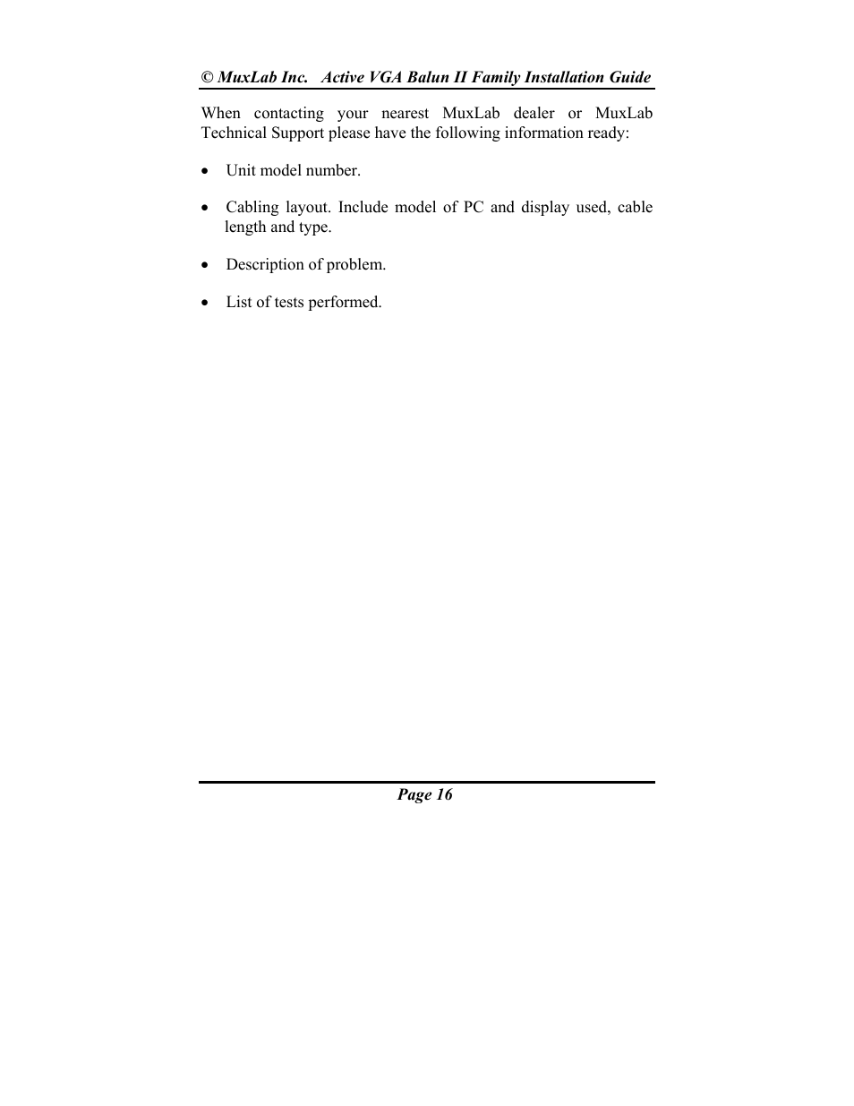 Muxlab Active VGA Balun II Kit User Manual | Page 16 / 20