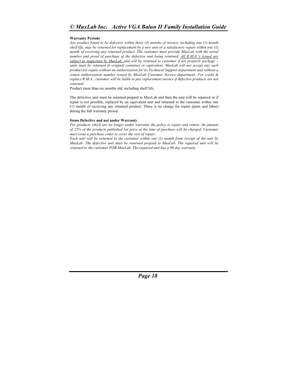 Muxlab Active VGA Balun II Kit User Manual | Page 18 / 20