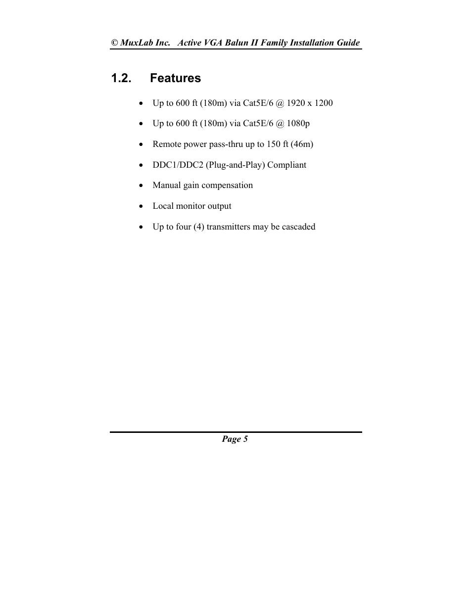 Features | Muxlab Active VGA Balun II Kit User Manual | Page 5 / 20