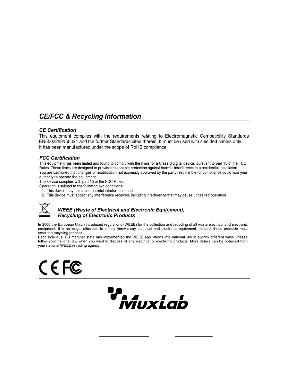 Regulatory compliance | Muxlab USB 2.0 4-Port Extender Kit User Manual | Page 8 / 8