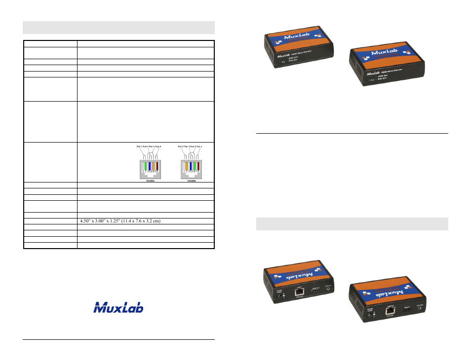 Muxlab HDMI Mono Extender Kit Plus User Manual | 2 pages