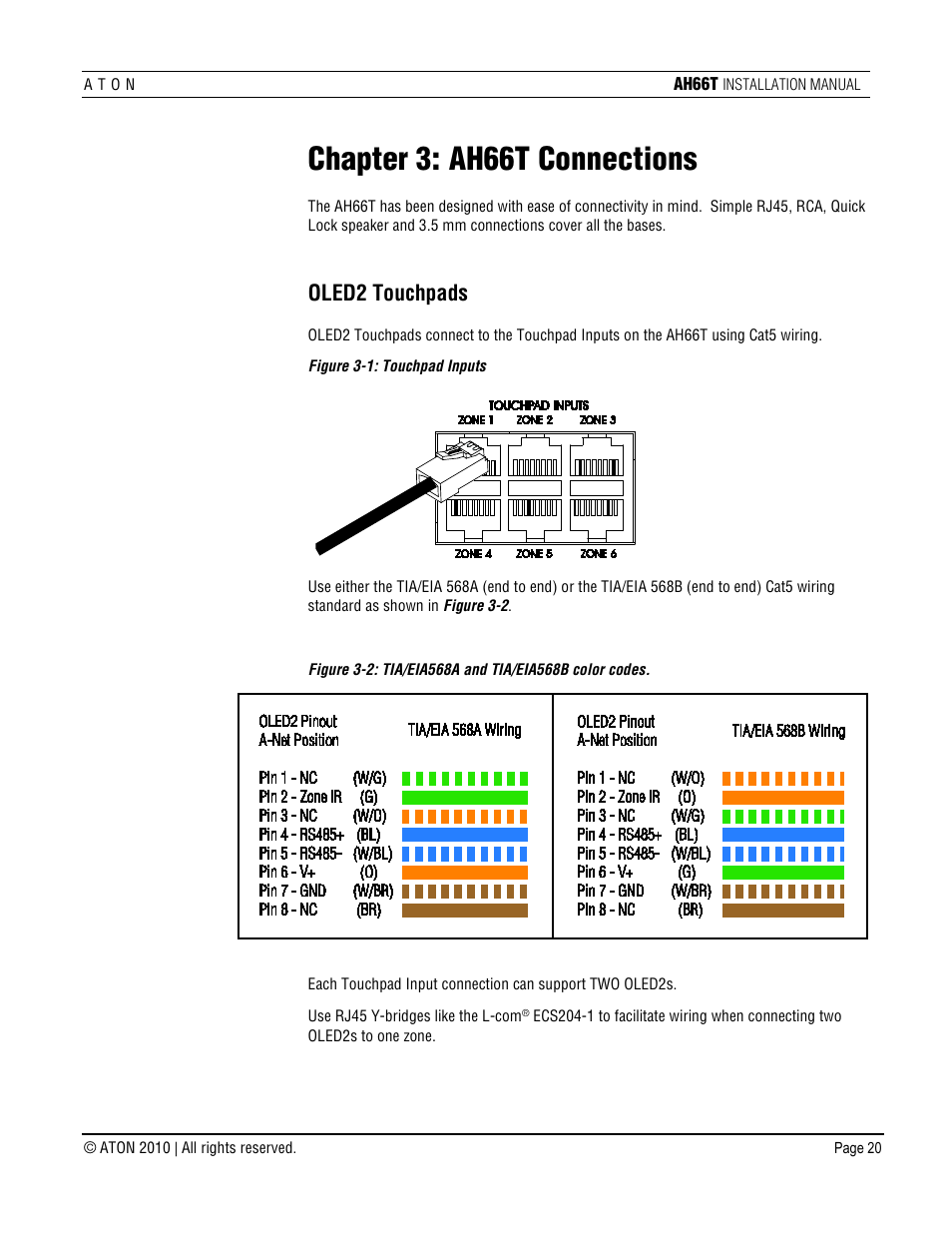 Chapter 3: ah66t connections, Oled2 touchpads | ATON AH66T User Manual | Page 21 / 90