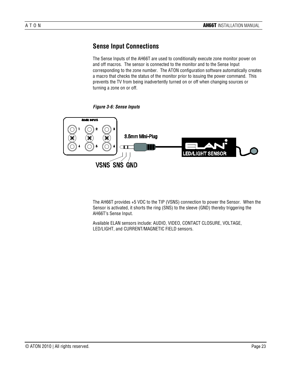 Sense input connections | ATON AH66T User Manual | Page 24 / 90