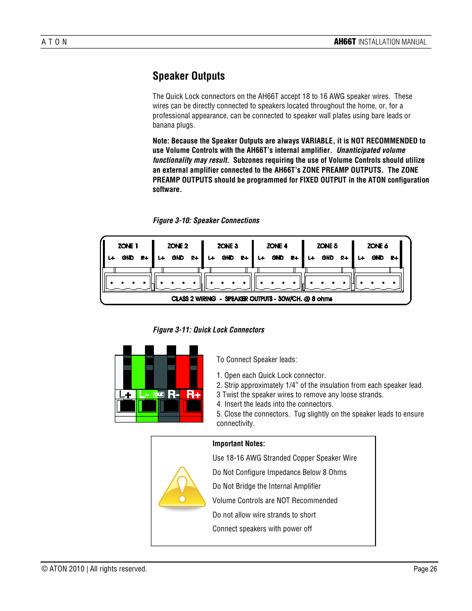 Speaker outputs | ATON AH66T User Manual | Page 27 / 90