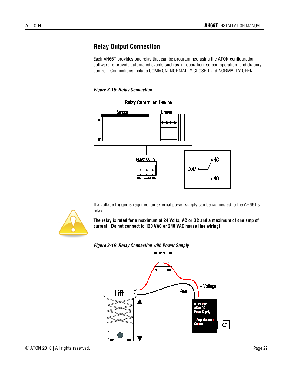 Relay output connection | ATON AH66T User Manual | Page 30 / 90