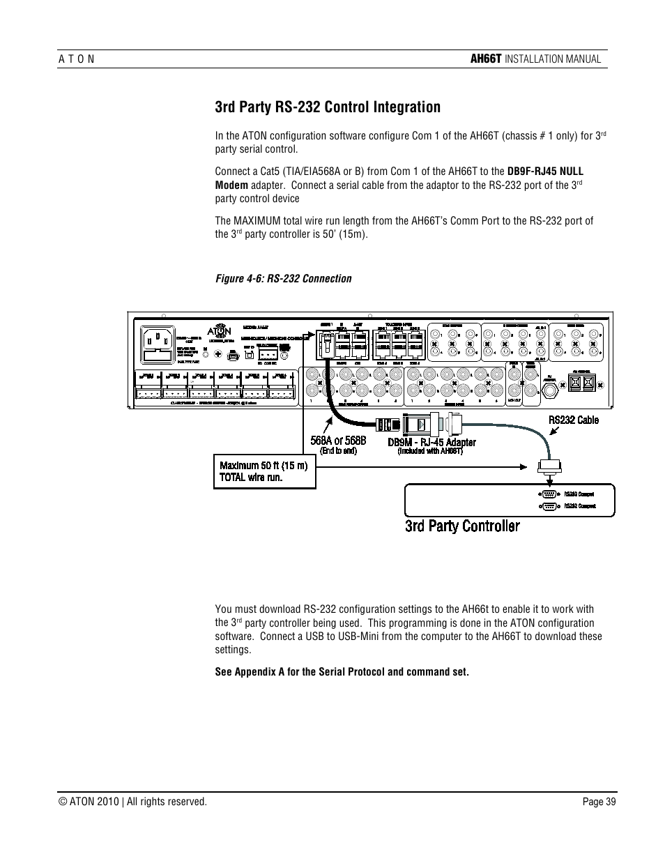 3rd party rs-232 control integration | ATON AH66T User Manual | Page 40 / 90