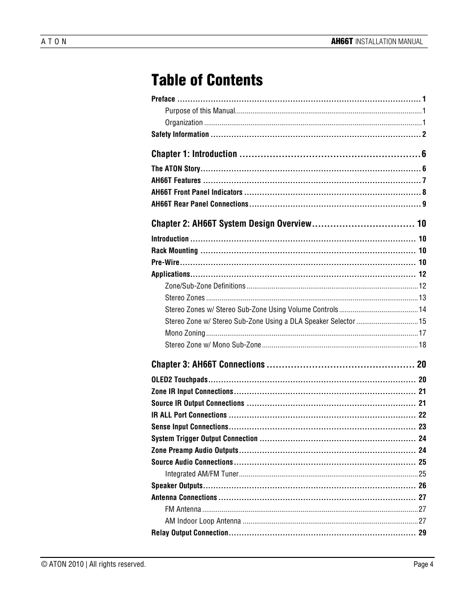 ATON AH66T User Manual | Page 5 / 90