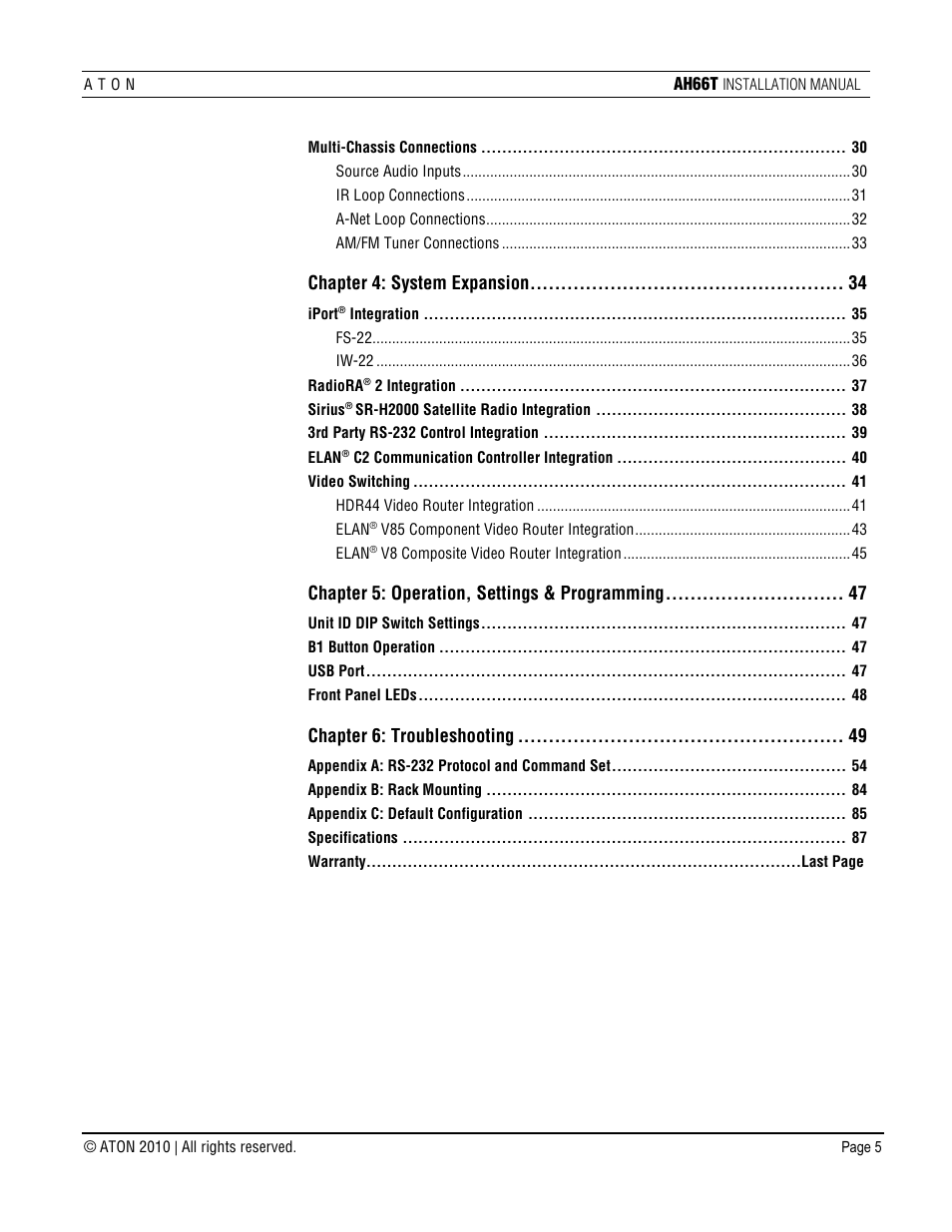 ATON AH66T User Manual | Page 6 / 90