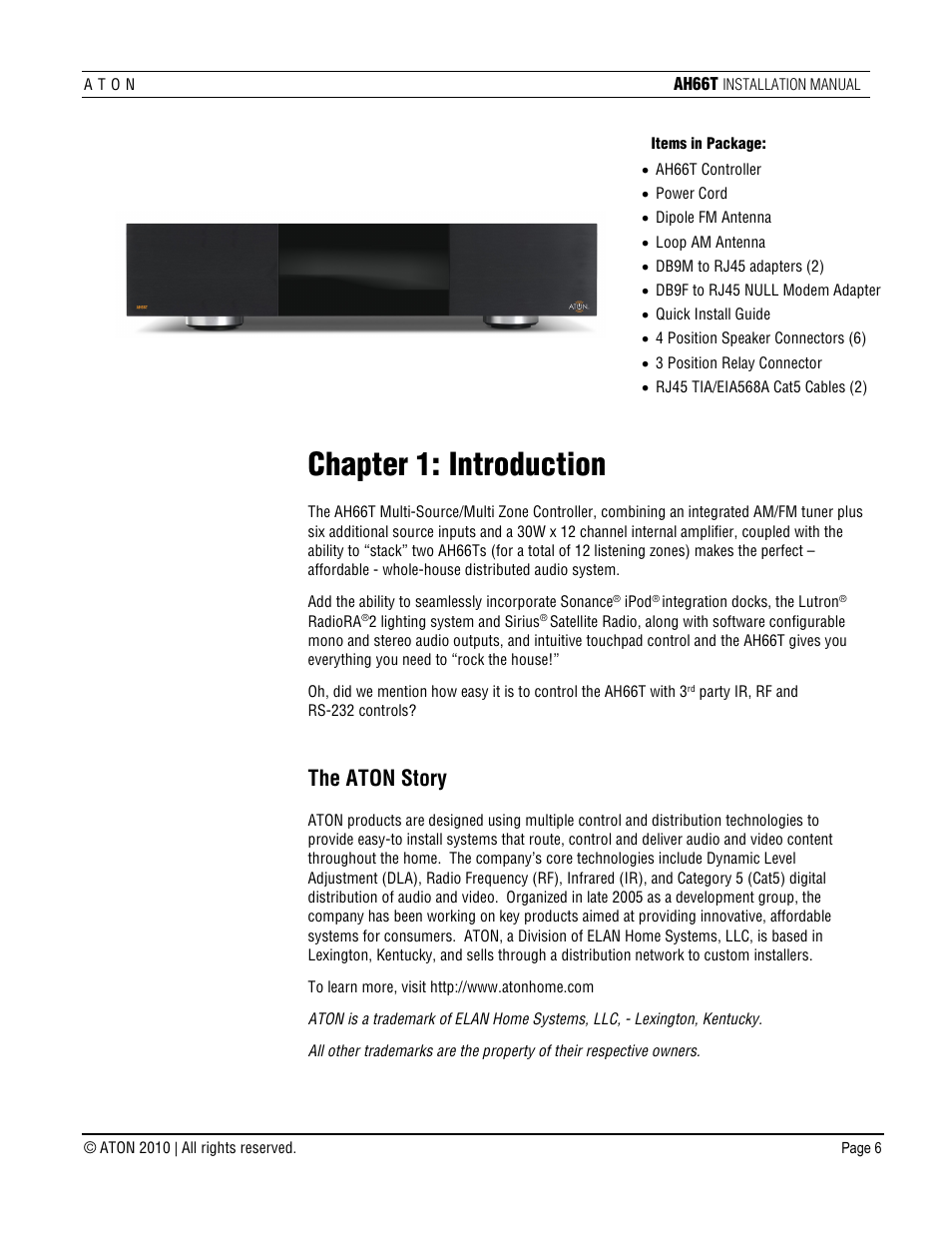 Chapter 1: introduction, The aton story | ATON AH66T User Manual | Page 7 / 90